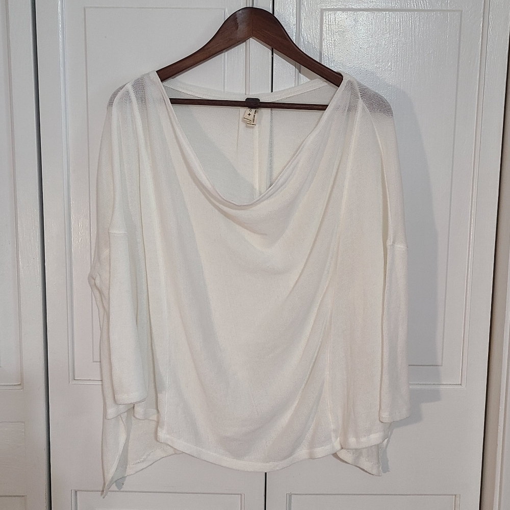 We The Free Sheer White Textured Knit Top Crowl Neck Asymmetrical Size Small P